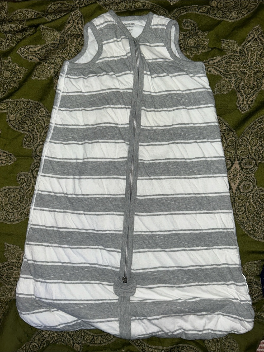 Gray & White Striped Sleeveless Zip Sleep Sack